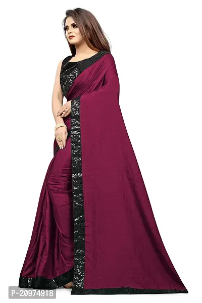 Nefrican Women's Vichitra Silk Saree with Blouse Piece (Purple  Black) - NEFICAN-BSQ05-thumb4