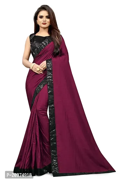 Nefrican Women's Vichitra Silk Saree with Blouse Piece (Purple  Black) - NEFICAN-BSQ05