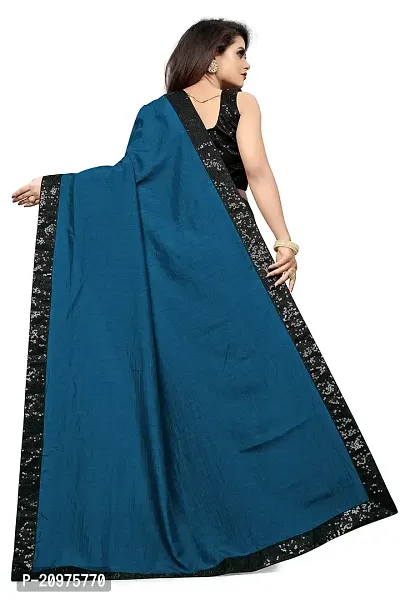 Nefrican Women's Vichitra Silk Saree with Blouse Piece (Royal Blue  Black) - NEFICAN-BSQ11-thumb2