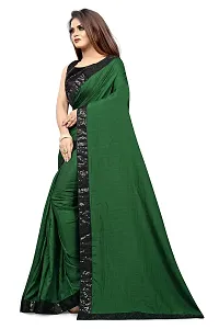 Nefrican Women's Vichitra Silk Saree with Blouse Piece (Dark Green  Black) - NEFICAN-BSQ02-thumb2