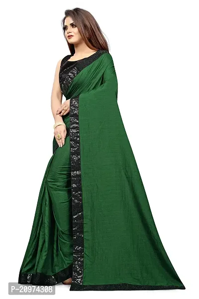 Nefrican Women's Vichitra Silk Saree with Blouse Piece (Dark Green  Black) - NEFICAN-BSQ02-thumb3