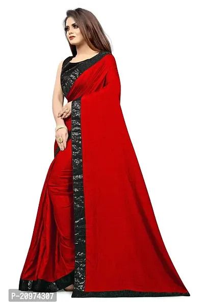 Nefrican Women's Vichitra Silk Saree with Blouse Piece (Red  Black) - NEFICAN-BSQ04-thumb3