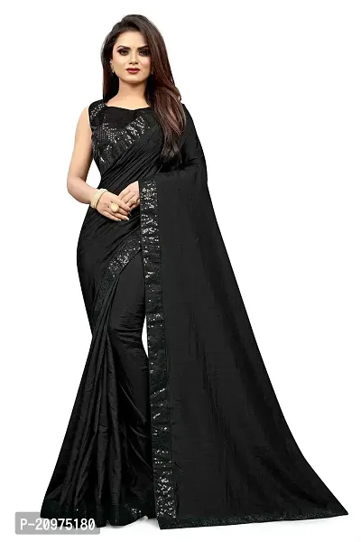 Nefrican Women's Vichitra Silk Saree with Blouse Piece (Black) - NEFICAN-BSQ08