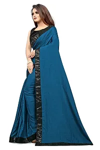 Nefrican Women's Vichitra Silk Saree with Blouse Piece (Royal Blue  Black) - NEFICAN-BSQ11-thumb2