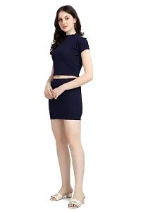 Latest Navy Blue 2 Piece Top and Skirt Bodycon Dress For Women-thumb1