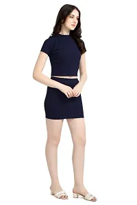 Latest Navy Blue 2 Piece Top and Skirt Bodycon Dress For Women-thumb2