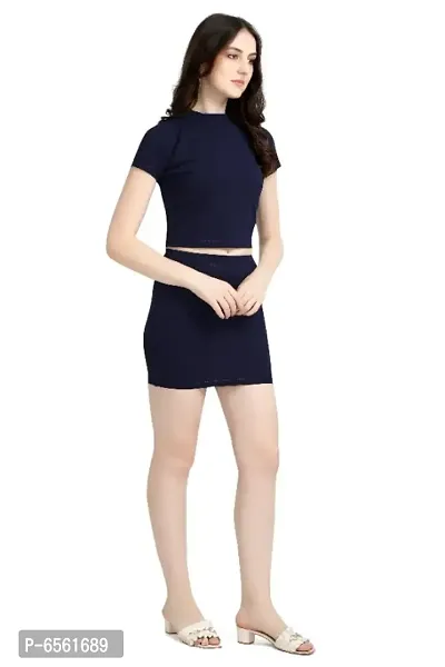 Latest Navy Blue 2 Piece Top and Skirt Bodycon Dress For Women-thumb3
