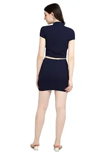 Latest Navy Blue 2 Piece Top and Skirt Bodycon Dress For Women-thumb3