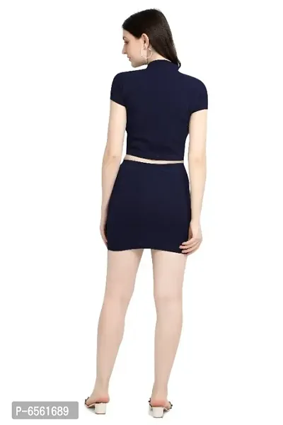 Latest Navy Blue 2 Piece Top and Skirt Bodycon Dress For Women-thumb4