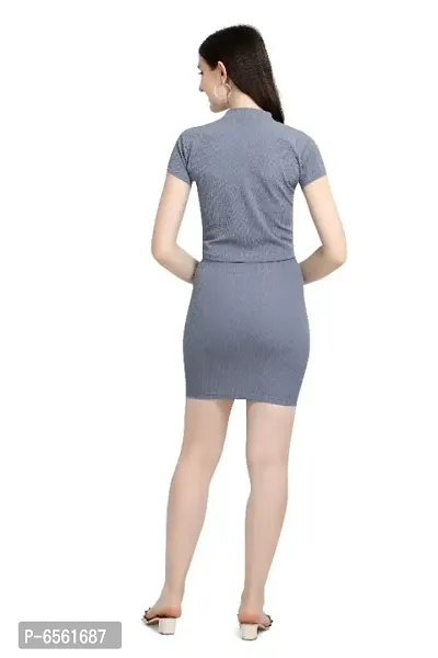 Latest Grey 2 Piece Top and Skirt Bodycon Dress For Women-thumb4
