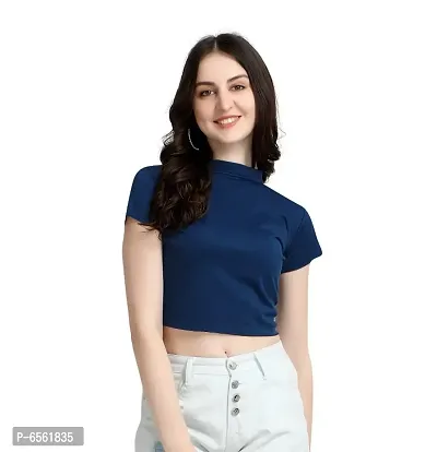 Latest Navy Blue Mini Crop Top For Women-thumb0