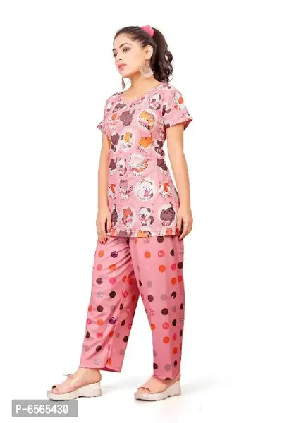 Pink Cotton Blend Printed Nightwear For Women-thumb2