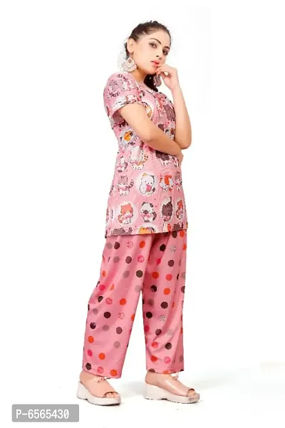 Pink Cotton Blend Printed Nightwear For Women-thumb4