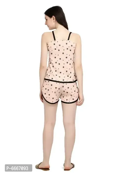 Latest Printed Beige Night Wear Combo Top and Shorts For Women-thumb4