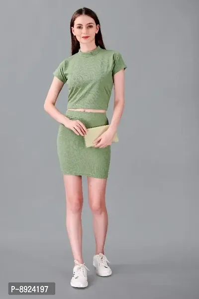 Latest Light Green 2 Piece Skirt  Top Set For Women