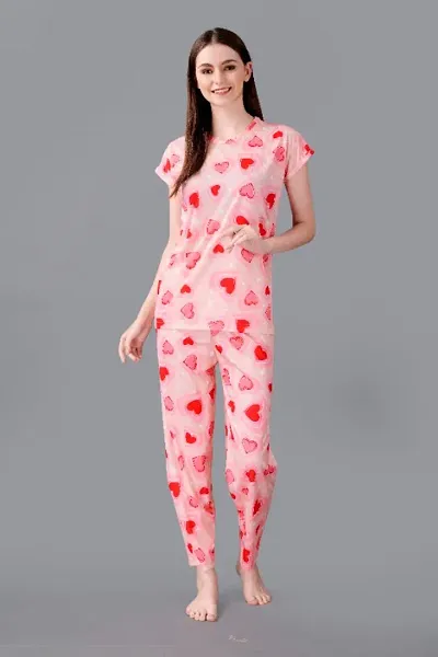Cool Regular Sleeves Solid Women Body Relaxed Digital Printed Top Pajama Set