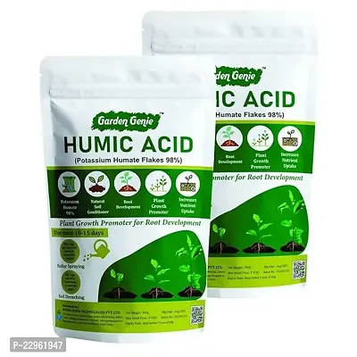 Garden Genie Humic Acid for Plants (Potassium Humate Flakes 98%) Plant Growth Enhancer, Soil Conditioner, Improves Plant Root System 1.8 kg (Pack of 2-900gm) Pack of 2