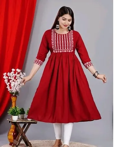 Stylish Cotton Embroidered A-Line Kurti