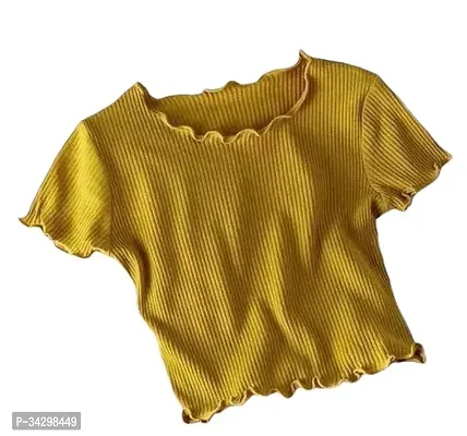 Elegant Yellow Cotton Blend Solid Top For Women-thumb0