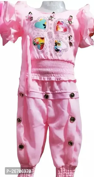 Stylish Cotton Pink Top With Bottom Set For Girls-thumb0