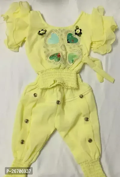 Stylish Cotton Yellow Top With Bottom Set For Girls-thumb0