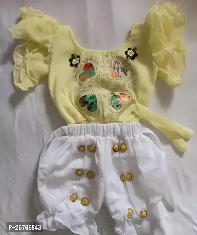 Stylish Cotton Yellow Top With Bottom Set For Girls