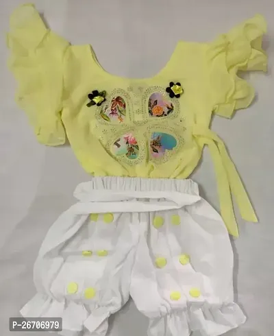 Stylish Cotton Yellow Top With Bottom Set For Girls