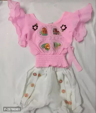 Stylish Cotton Pink Top With Bottom Set For Girls