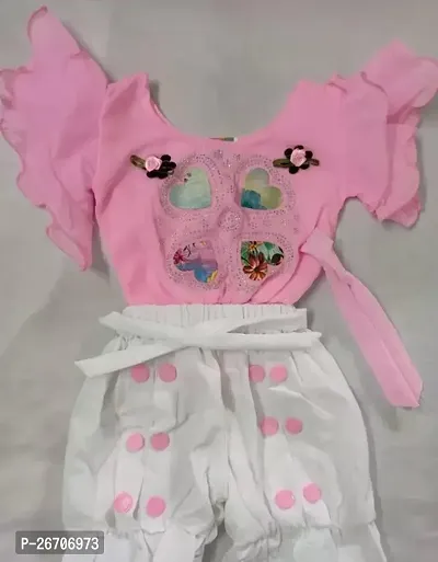 Stylish Cotton Pink Top With Bottom Set For Girls