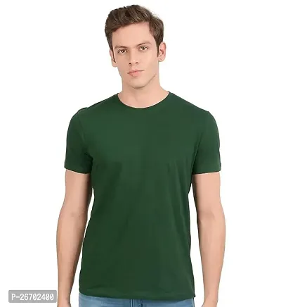 Reliable Green Cotton Solid Round Neck Tees For Men-thumb0