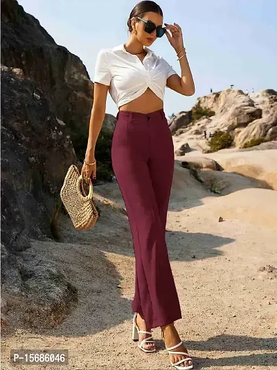 Classic Cotton Blend Solid Trousers for Women