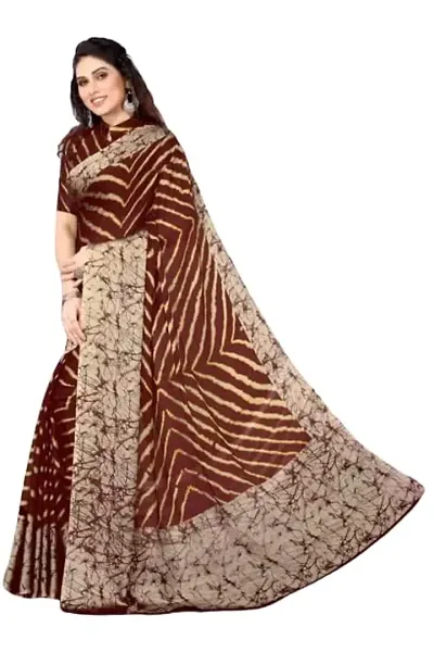 R4milA Women's Stylish Striped Chiffon Leheriya Printed Saree with Blouse Piece