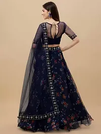 Stylish Dark Blue Net  Semi Stitched Lehenga Choli Set For Women-thumb1
