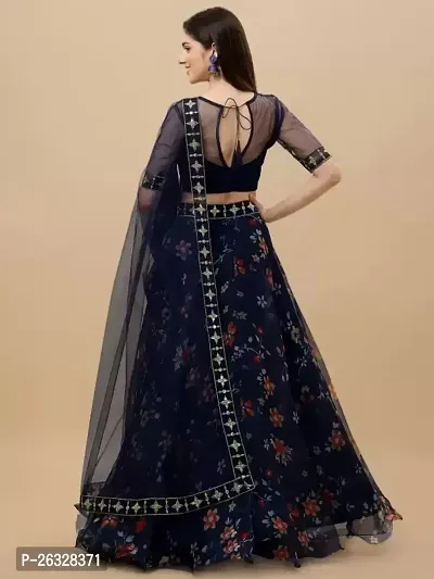 Stylish Dark Blue Net  Semi Stitched Lehenga Choli Set For Women-thumb2