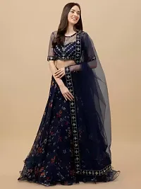 Stylish Dark Blue Net  Semi Stitched Lehenga Choli Set For Women-thumb2