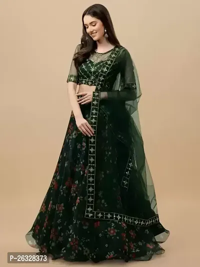 Stylish Green Net  Semi Stitched Lehenga Choli Set For Women-thumb4
