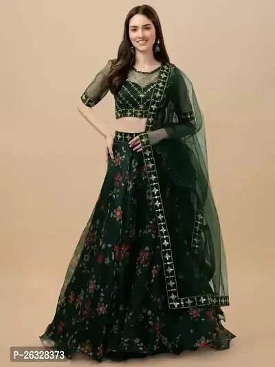 Stylish Green Net  Semi Stitched Lehenga Choli Set For Women-thumb3