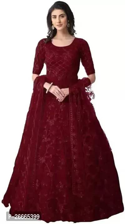 Embroidered Net Semi Stitched Anarkali Gown-thumb0