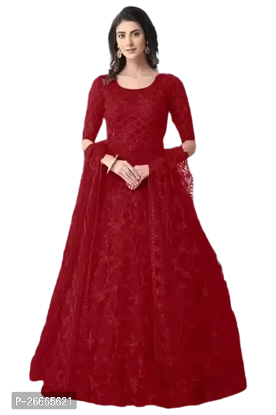 Embroidered Net Semi Stitched Anarkali Gown-thumb0