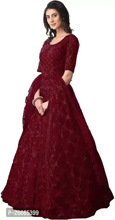 Embroidered Net Semi Stitched Anarkali Gown-thumb3