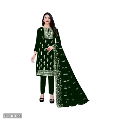 Elegant Green Embroidered Kurta, Salwar  Dupatta Dress Material Set For Women-thumb0