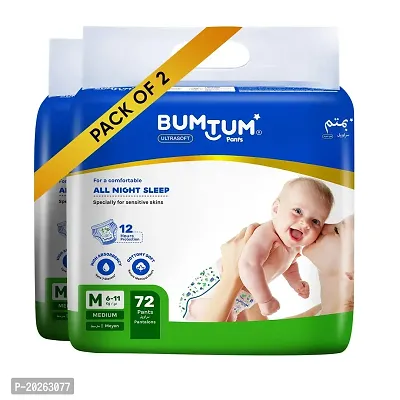 Classic Baby Diaper Pants, M Size, 144 Count, Double Layer Leakage Protection Infused With Aloe Vera, Cottony Soft High Absorb Technology (Pack of 2)-thumb0