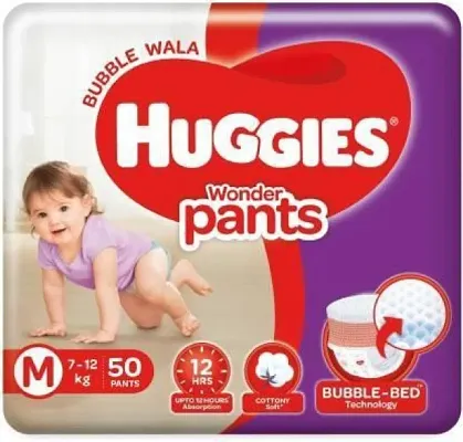 Huggies W Size Baby Diaper Pants, 7 - 12 kg, 50 count, with Bubble Bed Technology for comfort