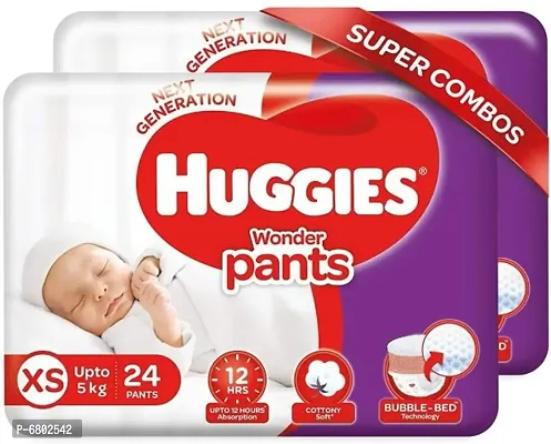 Huggies W48 Pieces, Size Extra Small / New Born Size Diaper Pants With Bubble Bed Technology For Comfort for Kids-thumb1