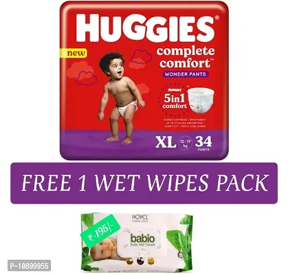 Huggies XL 34 with free wet wipes worth Rs 195/-