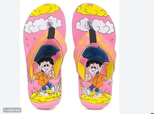 Unisex Pink Faux Leather Printed Slippers For Kids-thumb0