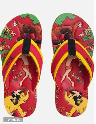 Unisex Red Faux Leather Printed Slippers For Kids-thumb0