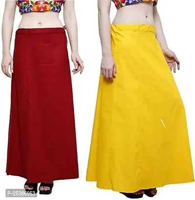 SNV Women's Cotton Saree Underskirt Sari Underwear Best Plain Solid Indian Stitched Saree Petticoats (Yellow and Red, 40) - Pack of 2