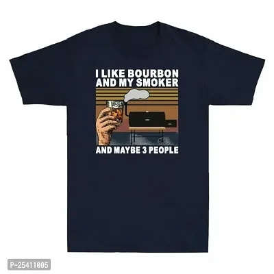 LAMS I Like Bourbon and My Smoker and Maybe 3 People Vintage Men's T Shirt Cotton Tee Navy420