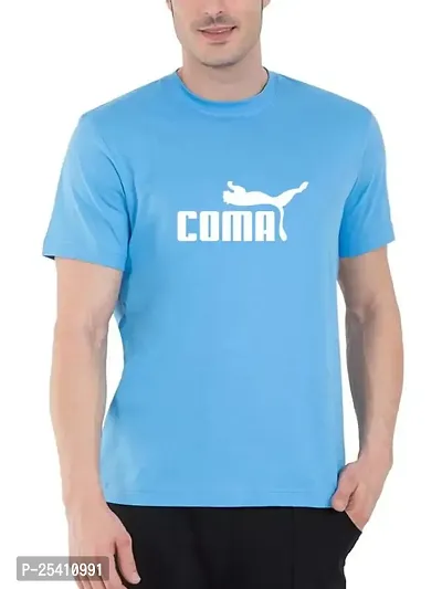 LAMS Graphic Printed Tshirt for Men |Funky Instagram Trending | Round Neck T Shirt |coma Panther |100% Cotton Biowash T-Shirt 180GSM for Man Blue-thumb0